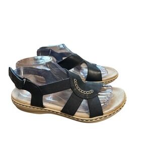 Clarks Collection Womens Black Leather Adjustable Strap Sandals US 8 Wide